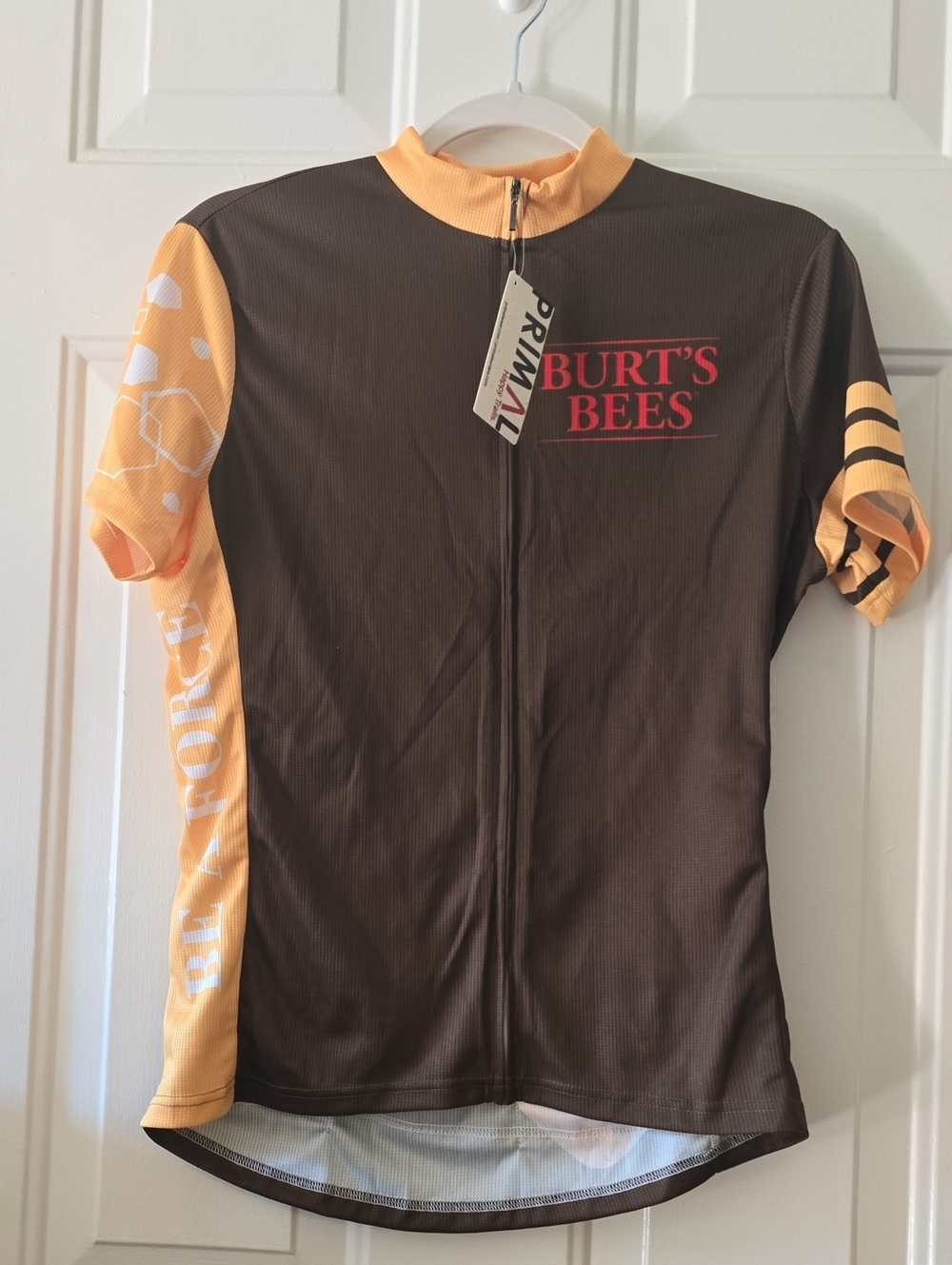 Burt's Bees Brown and Yellow Zip-Front Cycling Top Size L